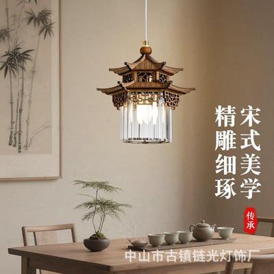 新中式宋代美学禅意茶室餐厅仿古建筑房子凉亭宣纸灯六角凉亭吊灯