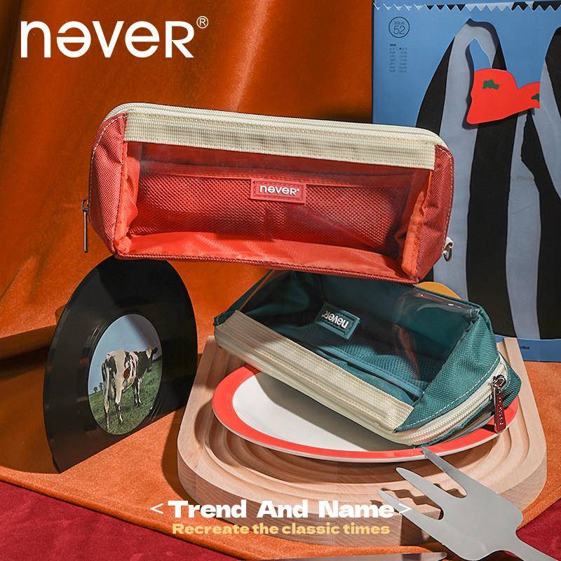 【正品无忧】never巨能装3.0笔袋超大容量覆古美式风多功能小众冷门透明ins日系高颜值男孩女孩原创新款帆布图片