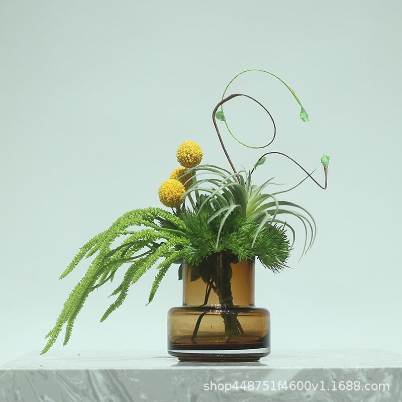 现代仿真花艺玻璃花瓶样板间餐桌洽谈桌客厅茶几酒店多肉假花摆件
