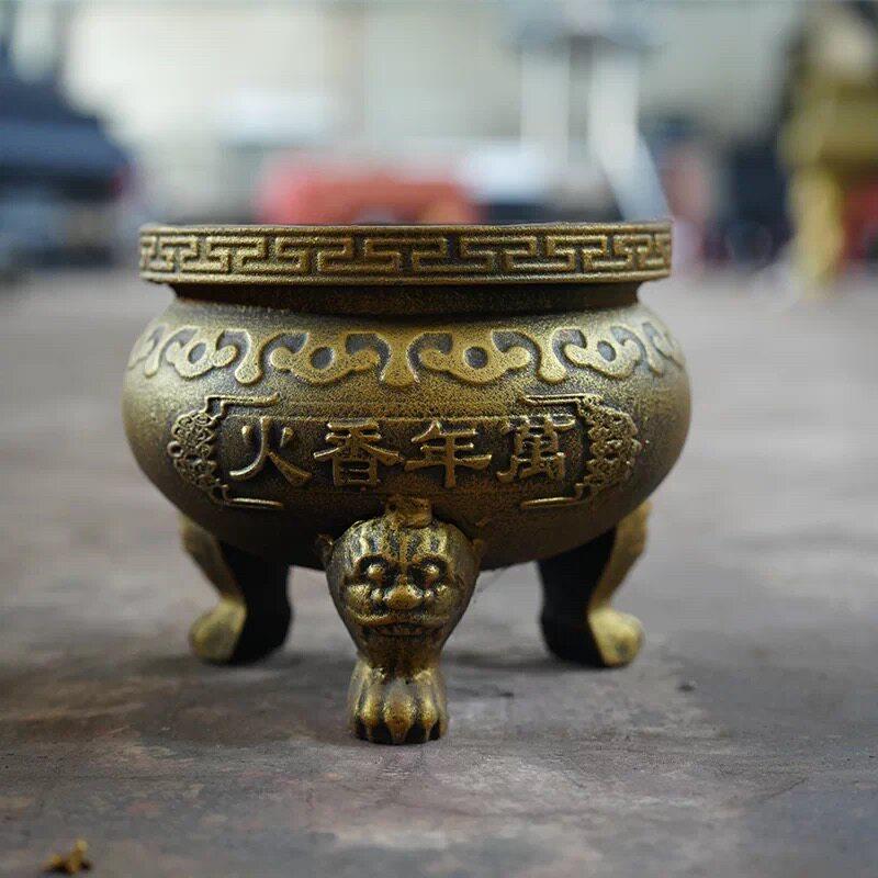 新品寺庙铸铁大号香炉圆形平口香炉双龙耳朵三足鼎插香炉室外室内