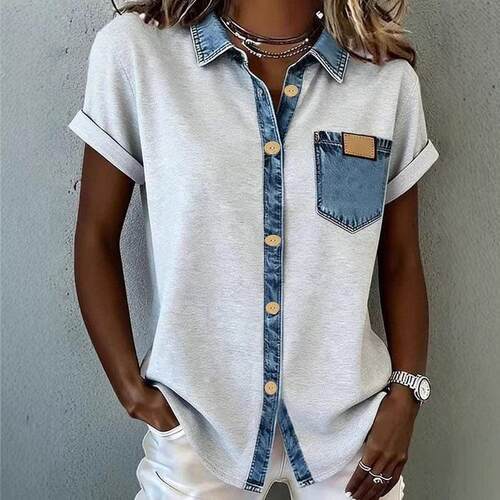Splicing short sleeved pocket top拼接短袖口袋上衣