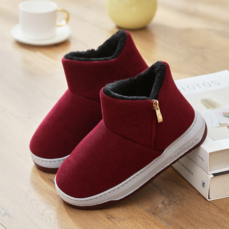 男女款保暖防滑居家外穿高包跟棉拖鞋加厚底防滑老人棉鞋妈妈鞋冬