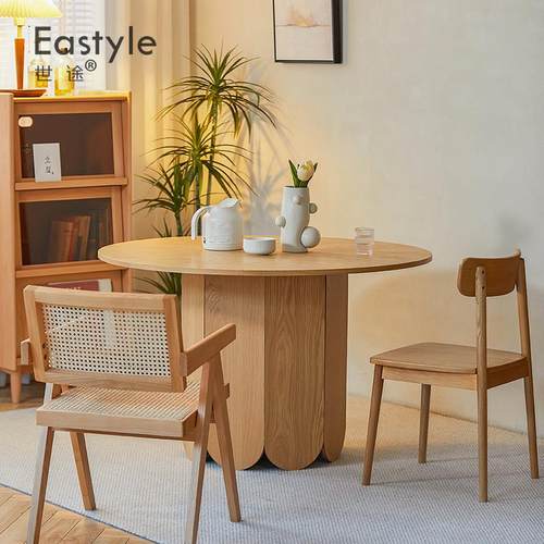 北欧日式圆桌现代简约实木饰面圆形餐桌家用小户型吃饭餐桌椅组合