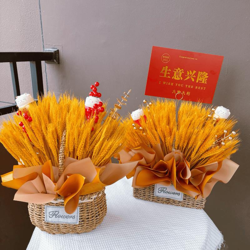 金色麦穗开业乔迁大麦花篮干花客厅装饰道具摆件大麦DIY花束