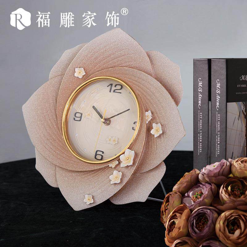 福静听花开雕家电饰亚马逊跨境商时钟欧式立装体饰创意挂钟客厅钟