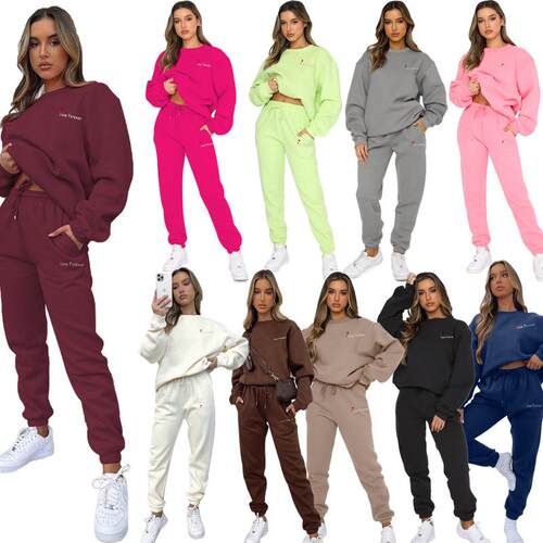 Printed round neck pullover long pants women's long