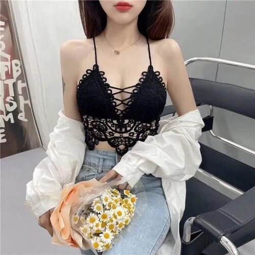 Hook flower hollowed out backless inner and outer vest