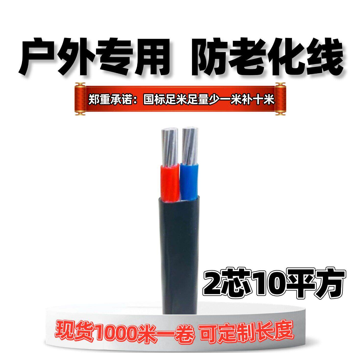 国标铝线2芯10平方家用户外双芯电缆线护套线防老化防水防晒电线