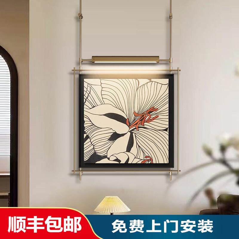 现代简约金属带灯装饰画客厅玄关方形带灯壁饰卧室背景墙艺术挂画