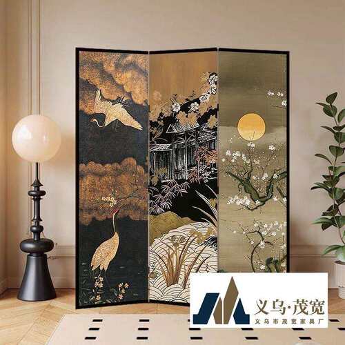 法式中古花鸟屏风隔断客厅现代简约可移动办公室玄关卧室遮挡折屏
