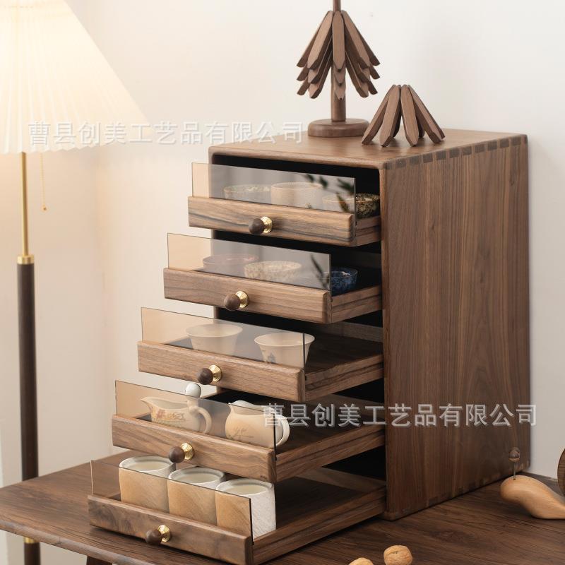 现黑亚胡盒桃收纳抽拉式多层收货纳盒带多层收纳克力透明板珠宝茶