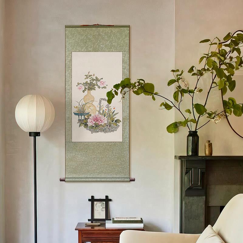 新中式书房卷轴挂画中国风玄关复古装饰画宋氏美学画轴工笔国画