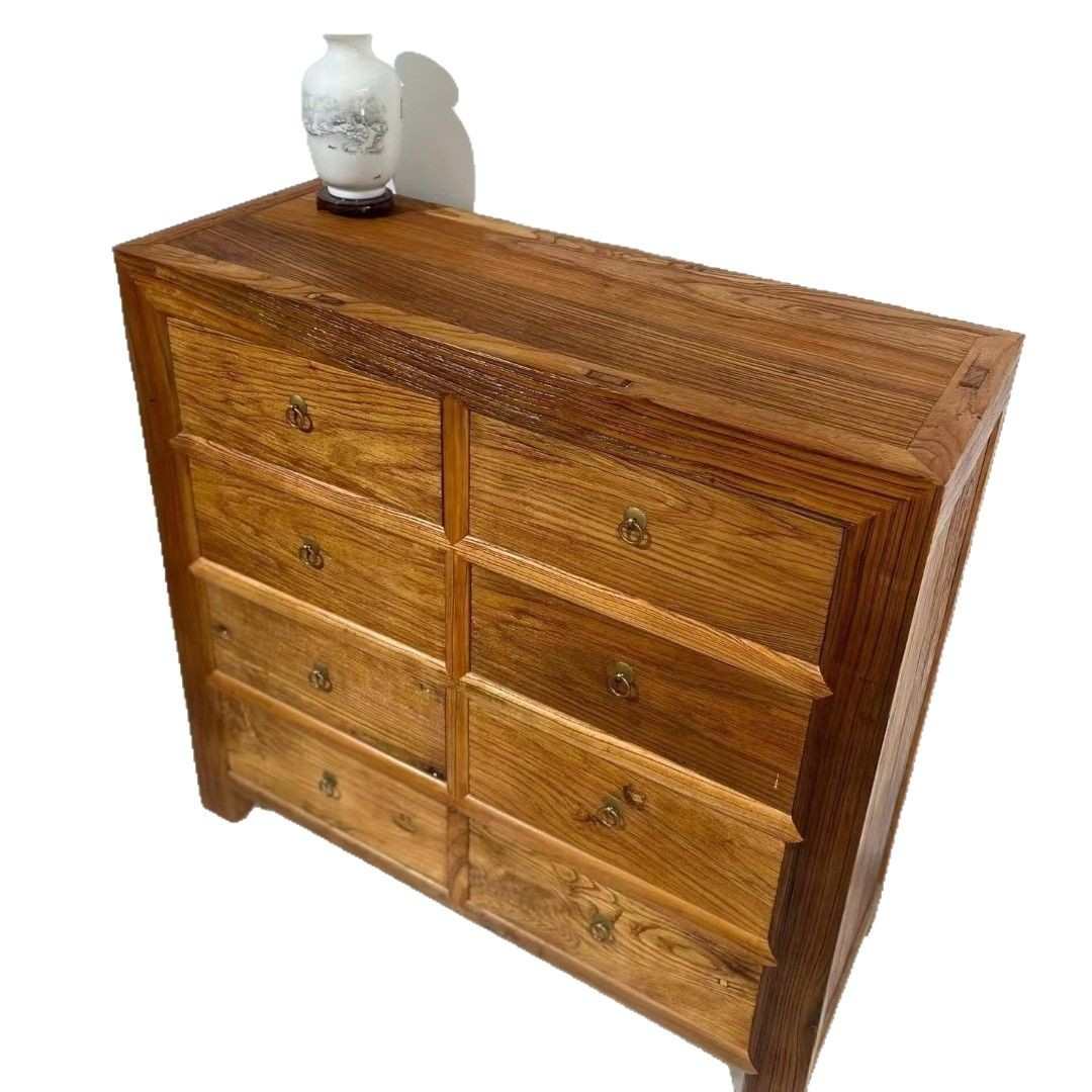 新中式储物收纳柜老榆木家具原木带抽屉式餐边斗柜家用靠墙置物柜