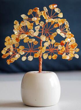 发财树摆件招财黄水晶树办公室客厅摇钱树桌面摆件乔迁开业礼物