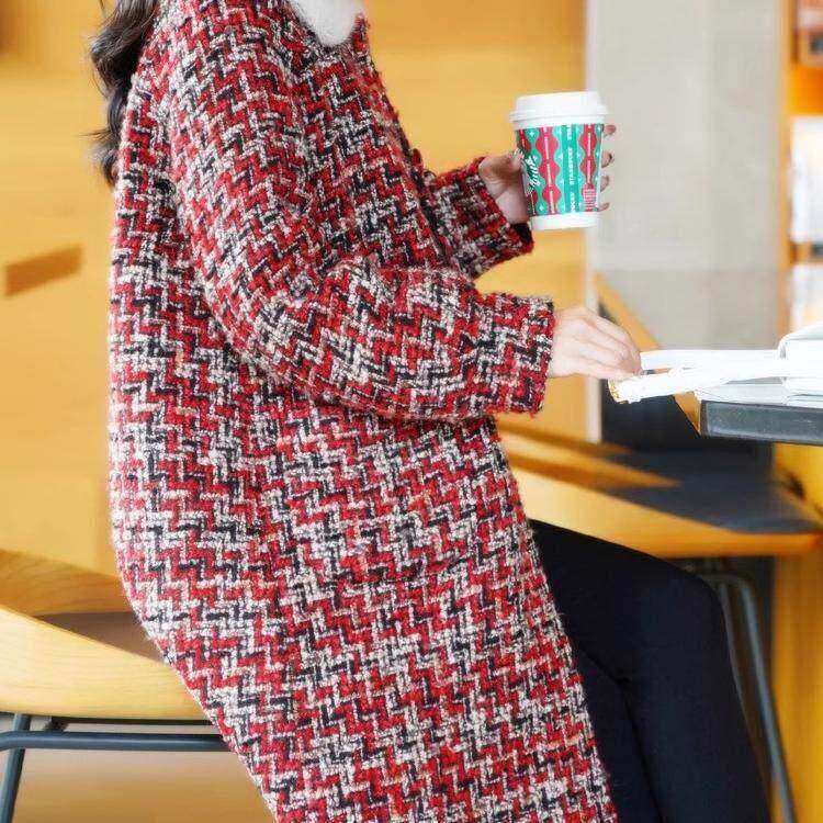 2025粗花呢羽绒棉服女中长款冬装保暖加厚水貂毛领羊毛呢大衣外套