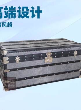 欧美复古箱式咖啡桌储物收纳箱柜端轻奢客厅皮箱旅行箱茶几桌