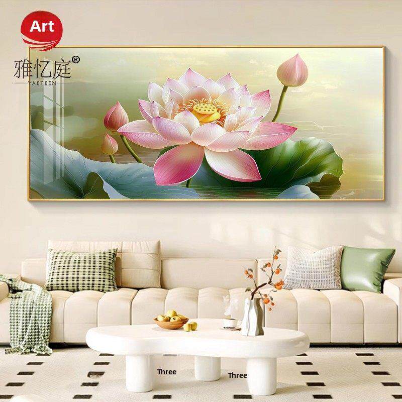 现代简约客厅装饰画荷花书房高级感壁画沙发背景墙画莲花中堂挂画