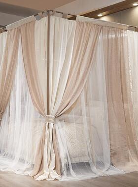 法式用双层蚊帐亚拼色民马风家遮光床幔1.宿ZFO8双人床公主风床帘