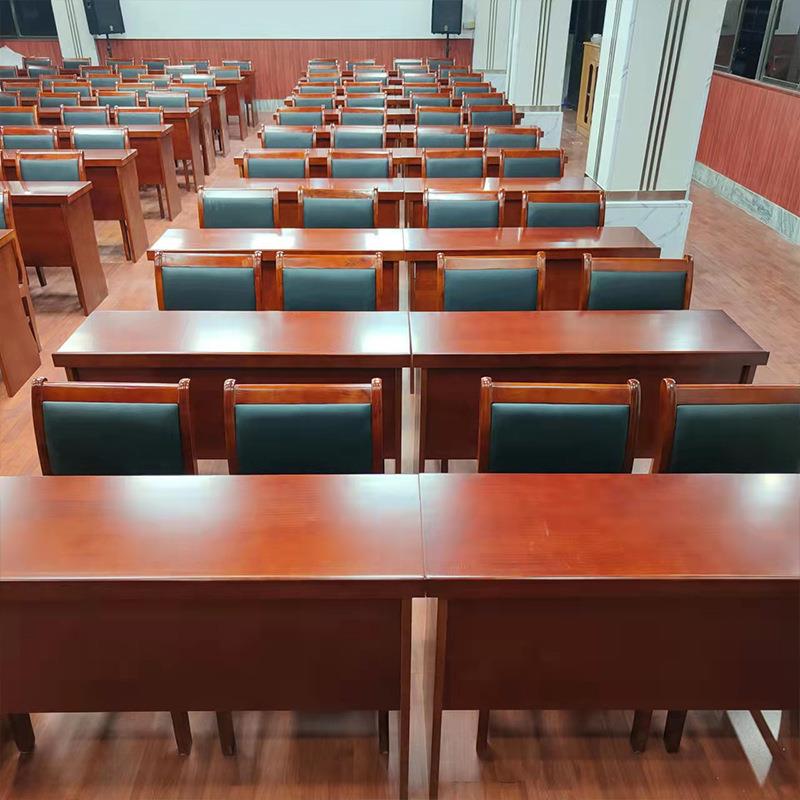 双人会条议桌椅组皮合会议室实木贴长条桌培训条形桌桌组合.