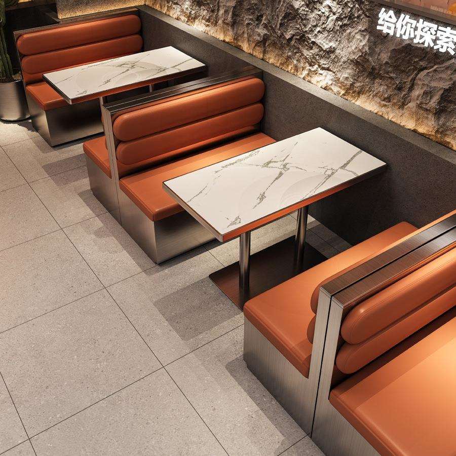港式茶餐厅冰室靠墙卡座沙发西餐厅烤肉店火锅店不锈钢桌椅组合