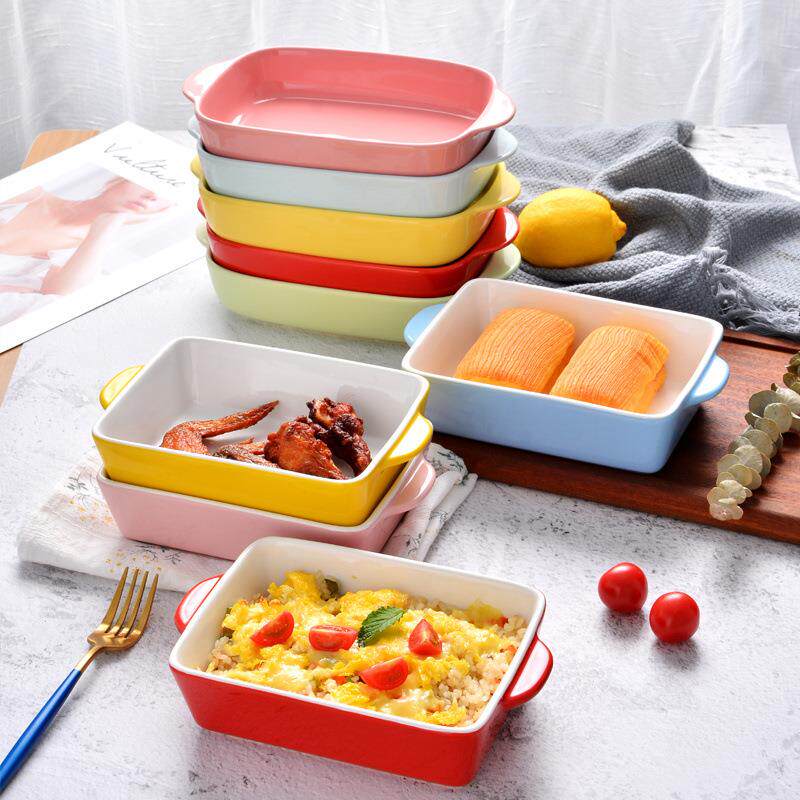 芝士焗饭烤碗陶瓷盘子餐盘长方形烤箱用烤盘家用焗饭碗双耳盘外贸