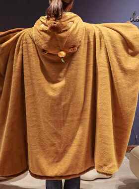 可爱人水c豚卡皮巴szx23123拉apybara冬季披风斗篷加女冬加绒厚懒