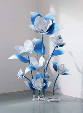 国风蓝色栀子花仿真花户外防水景区商场布景美陈橱窗布置摆件DP点