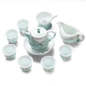 茶具套装忆荷陶瓷功夫茶具礼品套组青瓷手绘描金茶杯