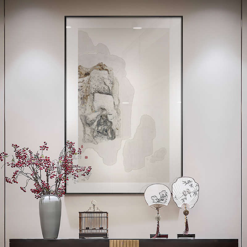 新中式禅意石头客厅装饰画现代抽象玄关软装样板房书房茶室晶瓷画