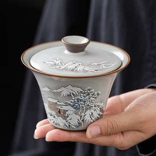 开片掐丝银汝窑雪景功夫旅行茶具一壶两杯悬停盖碗户外便携式快客