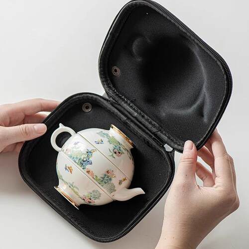 白瓷快客杯一壶二杯茶壶可爱精致户外旅行陶瓷茶杯便携式茶具套装