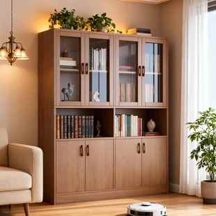 书柜办公室文件柜靠墙简约家用立柜收纳柜带柜门中古风柜子储物柜