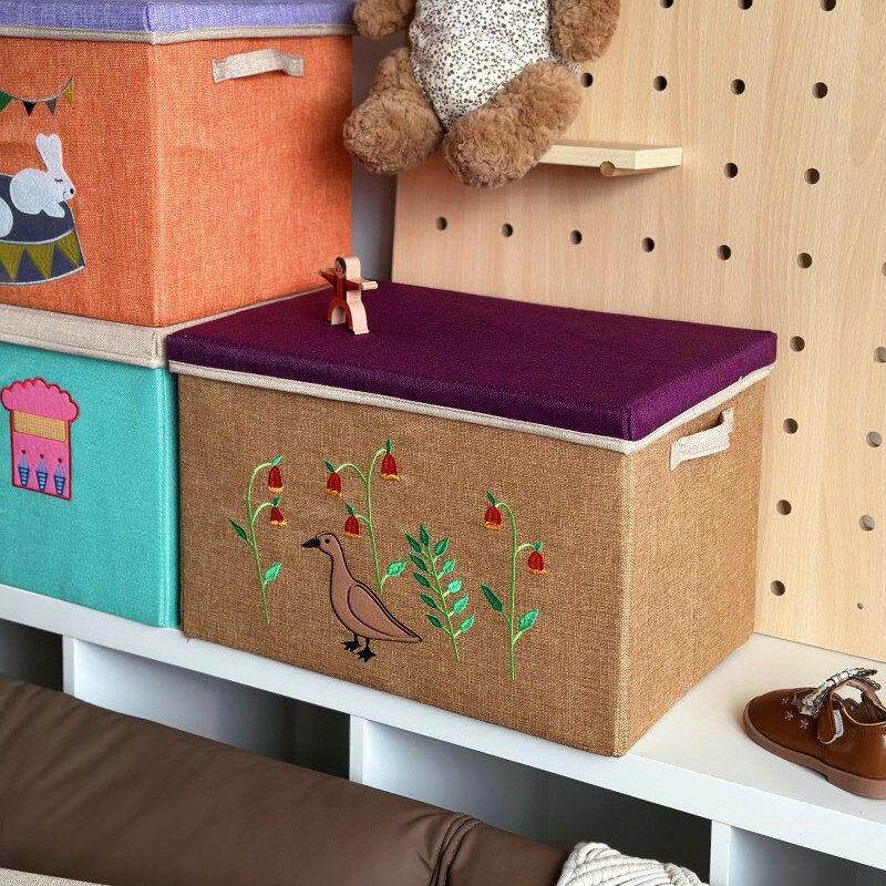 刺绣带盖子折叠可水洗收纳箱布艺衣服整理筐无异味车载后备箱储物