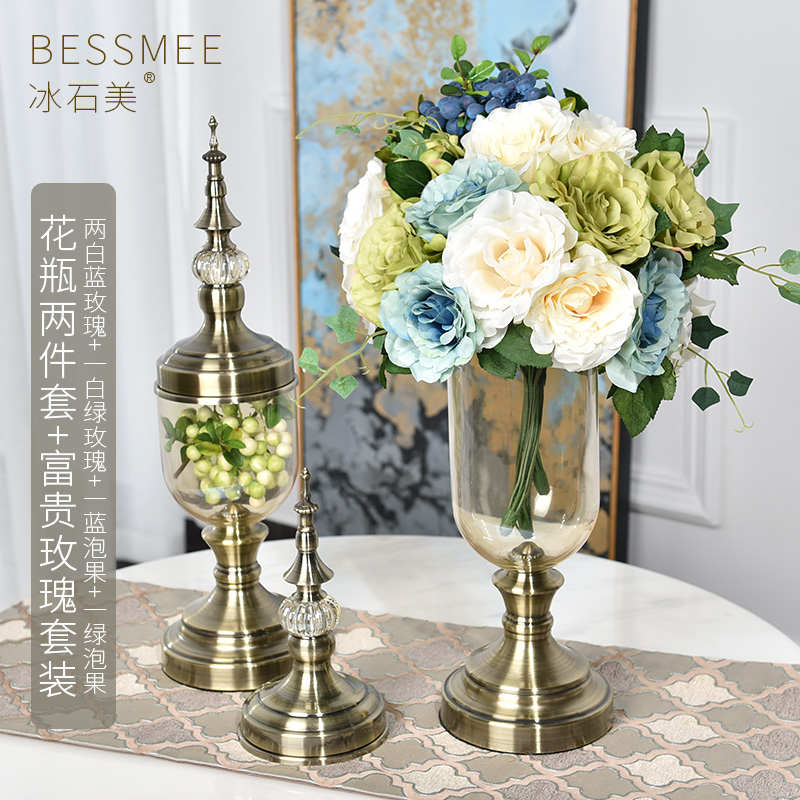 欧式轻奢花瓶客厅插花餐桌摆件玄关电视柜奢华摆设仿真干花装饰品