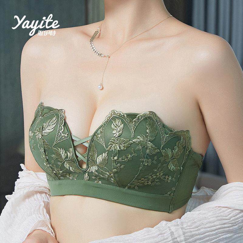 无肩带文胸美背内衣女薄款蕾丝防滑婚纱礼服无钢圈聚拢收副乳胸罩