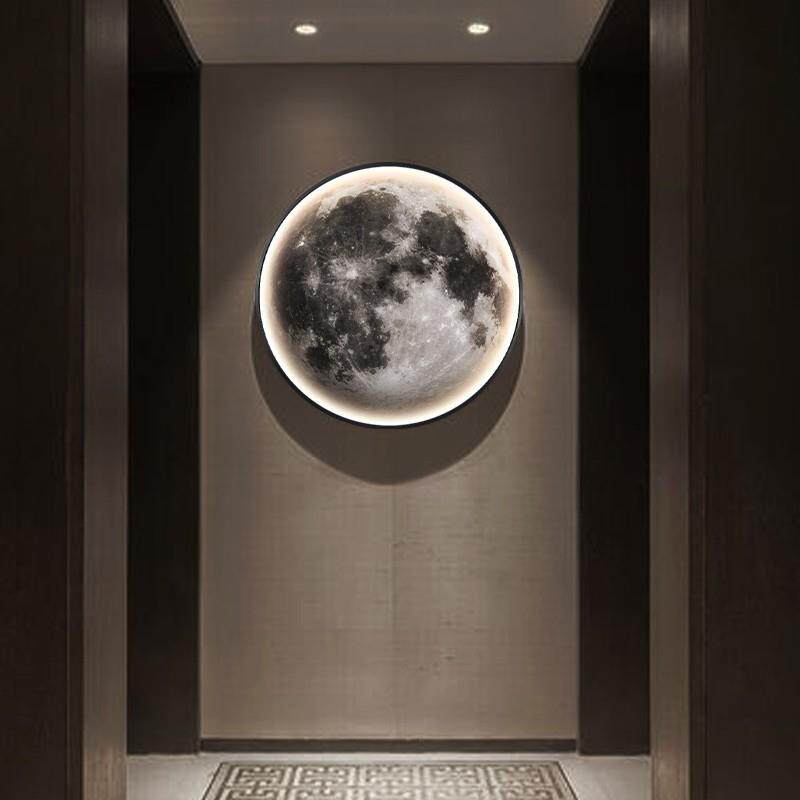 新款直销玄关装饰画感圆形LED灯画月球挂画走廊过道墙画行星地球
