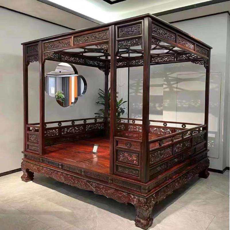 9W缅甸花梨木中式仿古架子床明清古典千工拔步床踏步床月洞床六柱