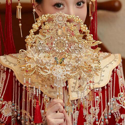 双色双面古风团扇中式结婚礼品新娘秀禾团扇喜扇diy材料包成品