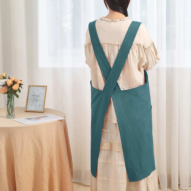 外贸日韩版苎麻加大围裙棉麻批发厨房花店咖啡店工作服