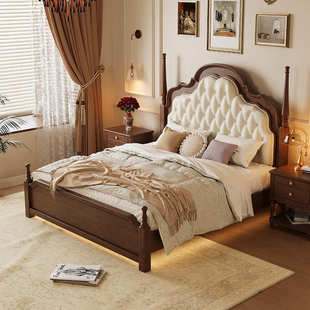美式复古实木床主卧大床1.5米1.8法式轻奢软包婚床欧式家具双人床