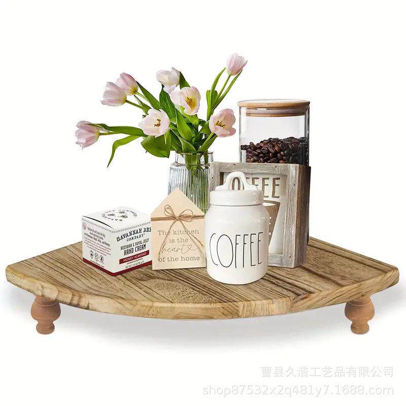 乡村复古咖啡托盘木质角落柜台架扇形浴室洗手间拐角整理置物架