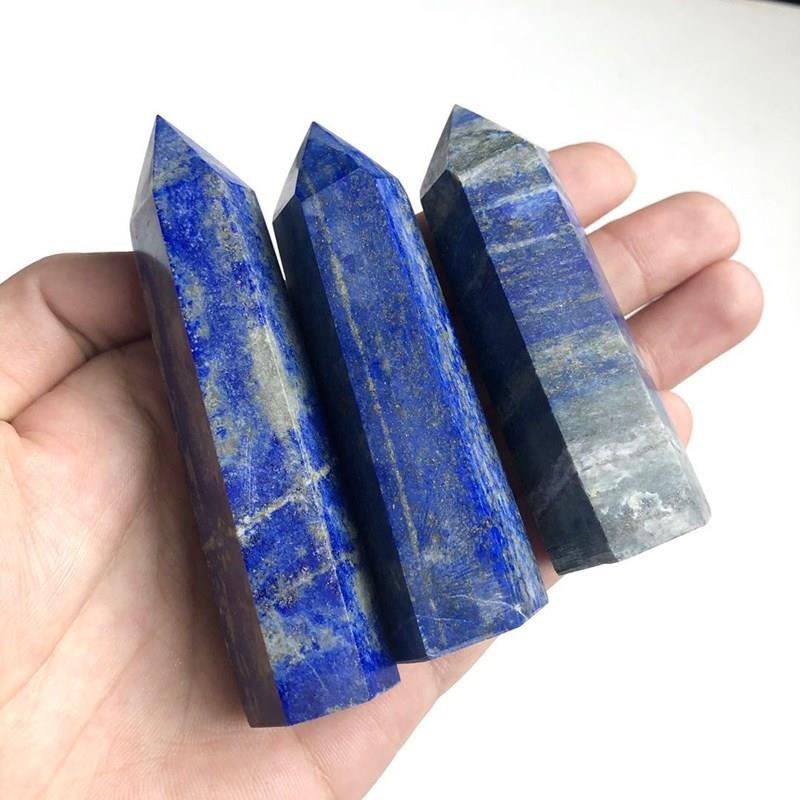 厂家天然青金石柱水晶六棱角柱原石摆件跨境水晶原石柱