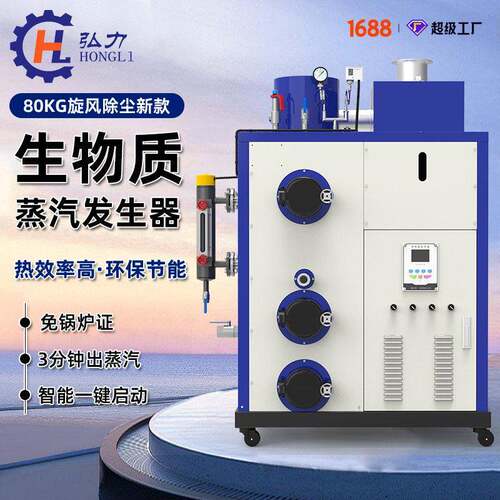 弘力80KG新款旋风除尘生物质蒸汽发生器小型节能全自动锅炉厂家