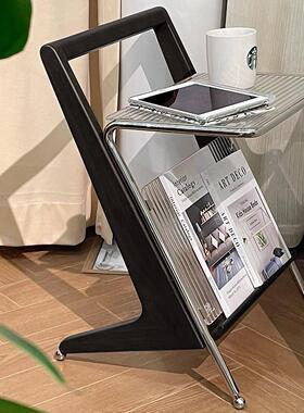 yhu轻奢移动黑色茶边几中复古落地小桌沙发床头柜置物创意玻璃书