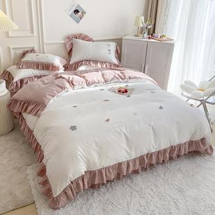 高档ins公主风床纯棉床上四件网套100全棉少心女荷叶边可爱被套裙