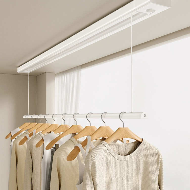 日式吊顶晾衣架嵌入式隐形手拉升降晾衣杆阳台小户型伸缩晒衣