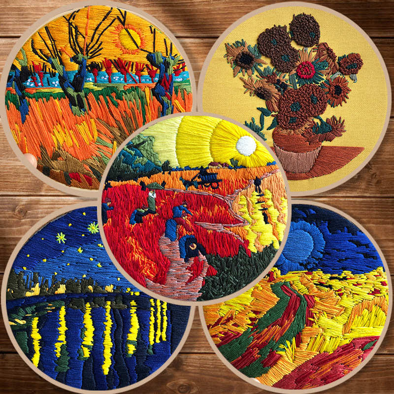 梵高系列新品刺绣diy立体手工创意初学基础制作布艺刺绣材料包