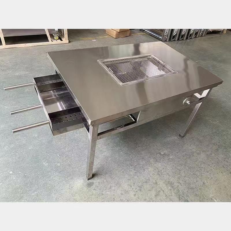 无烟烧烤桌商用自助不锈钢碳烤摆摊家用烤肉烧烤架子烤肉桌子木炭