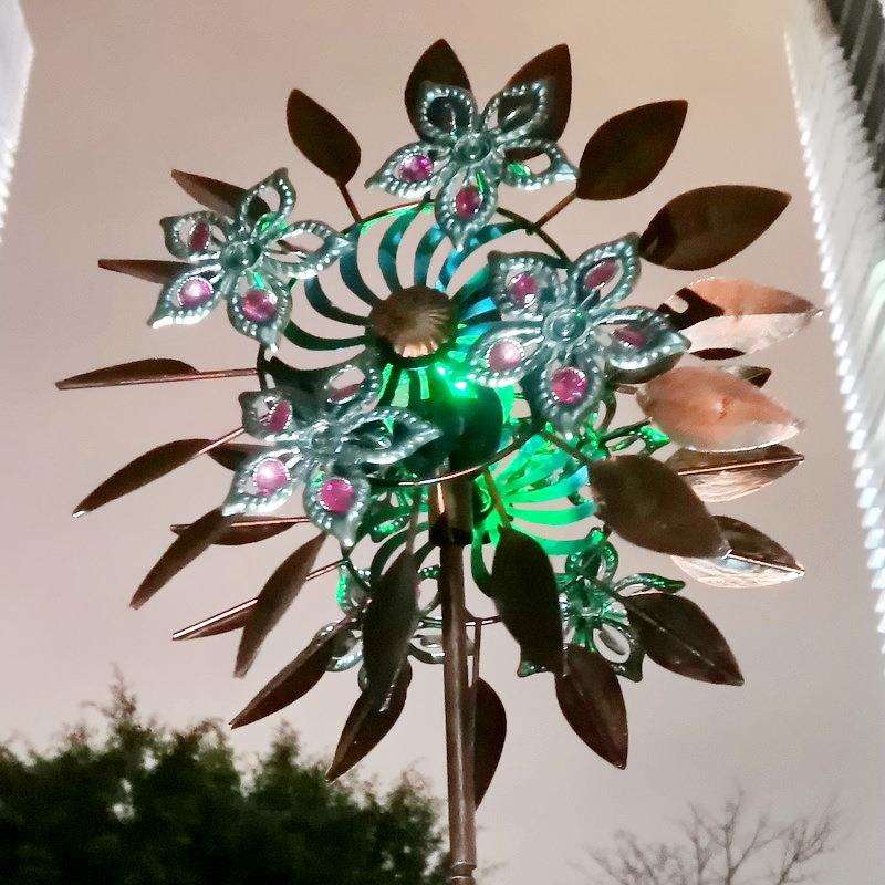 欧洲中世纪复古金属摆件室外家居落地装饰铁艺品太阳能灯花轮风车