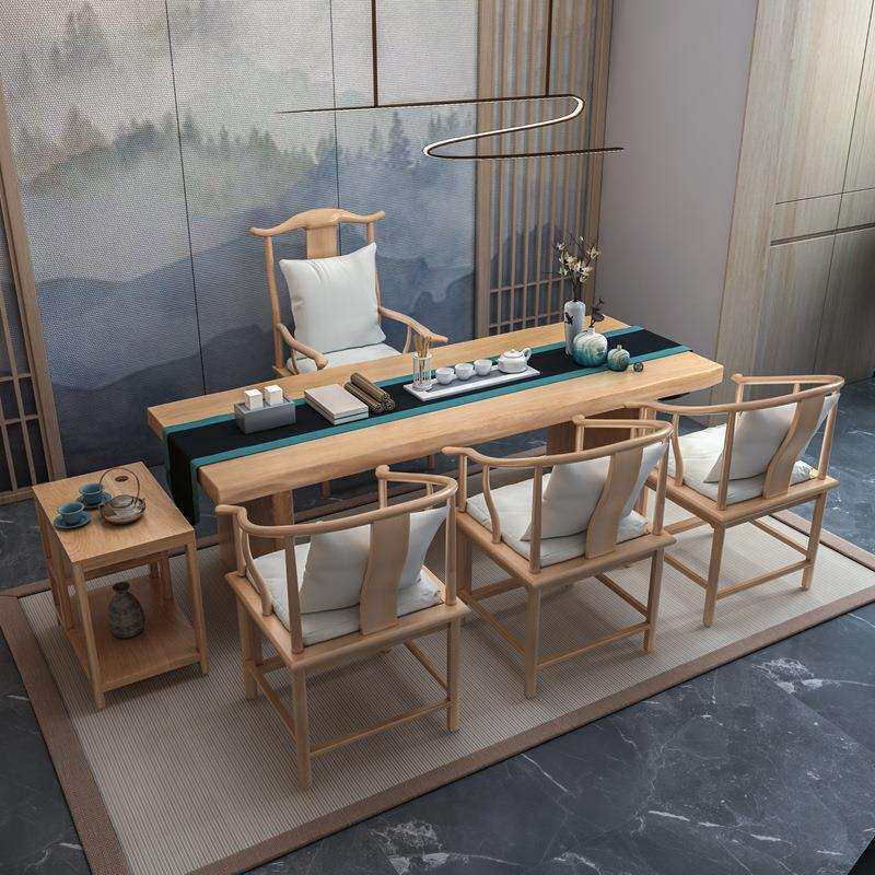 新中式大板实木茶桌仿古原木功夫泡茶桌椅组合茶楼家用茶台桌椅